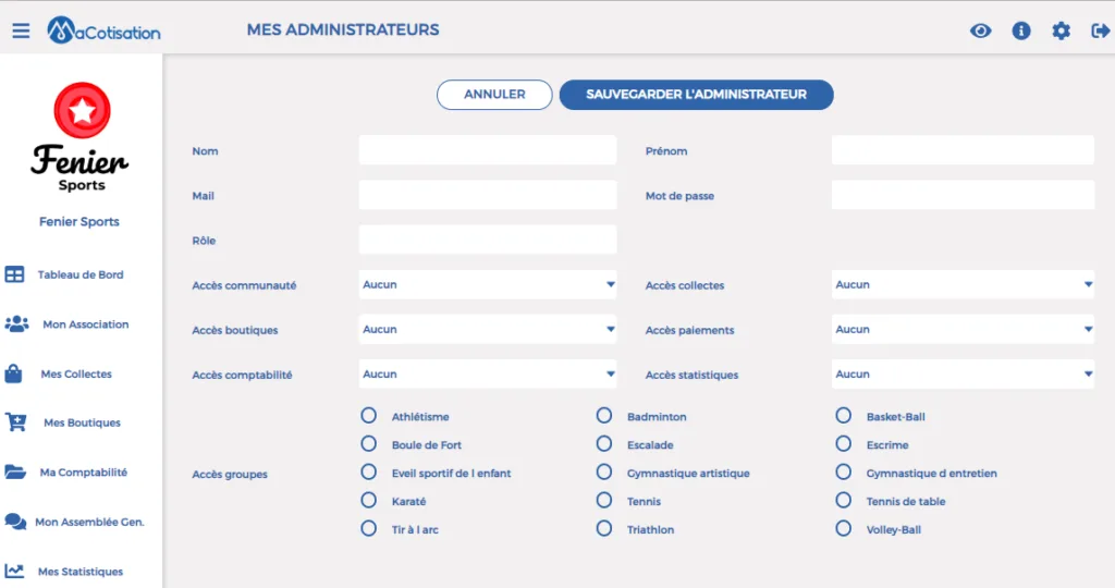 Gestion administrateur